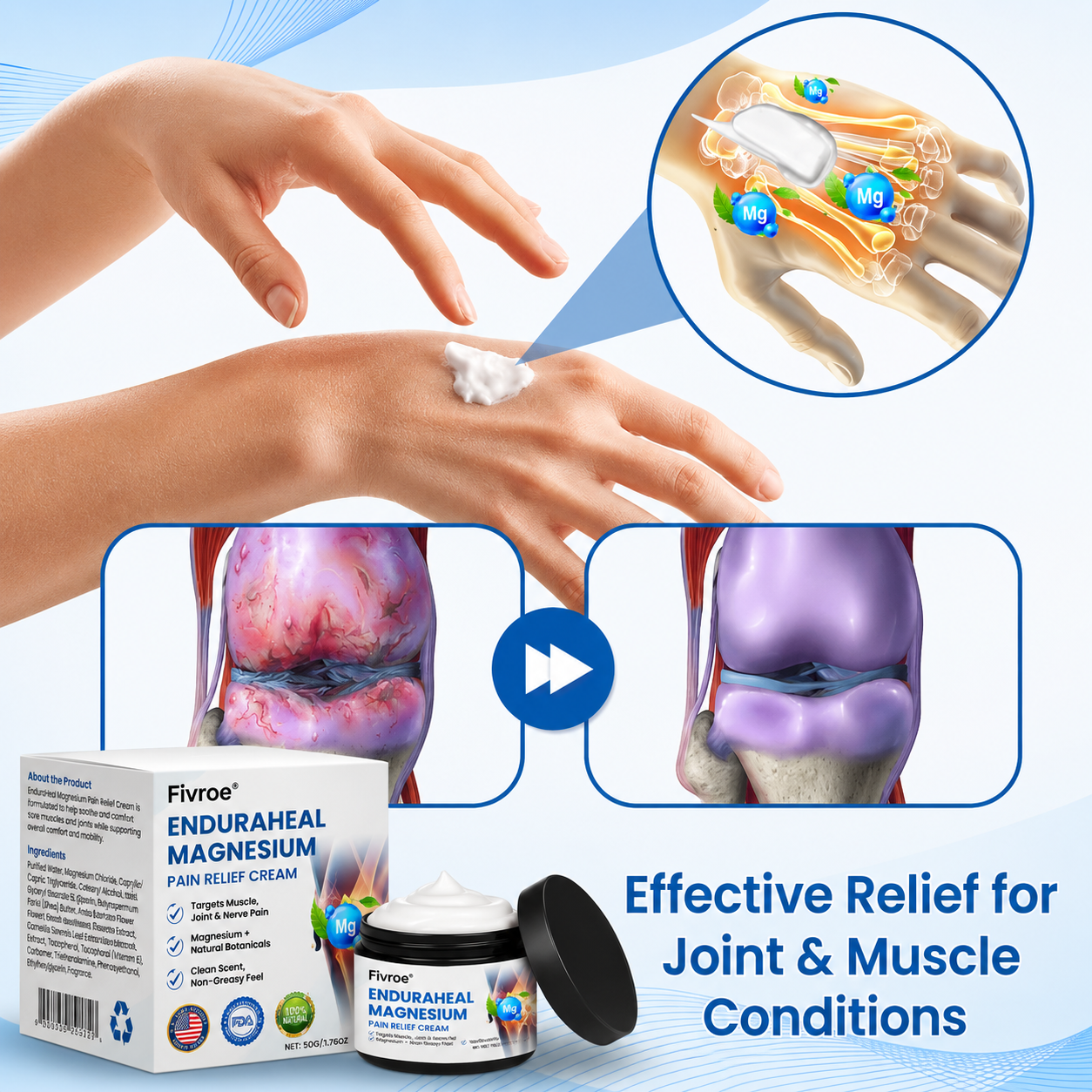 Fivroe™ EnduraHeal Magnesium Pain Relief Cream (Treats Arthritis, Neuropathy, Rheumatism, Sports Injuries & More)