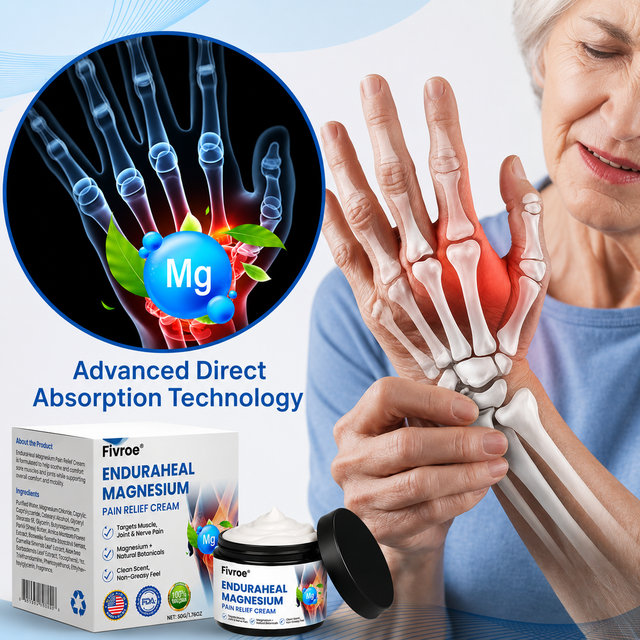 Fivroe™ EnduraHeal Magnesium Pain Relief Cream (Treats Arthritis, Neuropathy, Rheumatism, Sports Injuries & More)